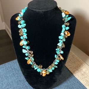 Turquoise (faux) and brown beaded necklace